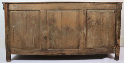 null Moulded and carved cherry wood sideboard opening to three drawers and three...