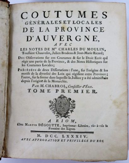 null [AUVERGNE].

Guillaume Michel CHABROL.

Coutumes Générales et Locales de la...