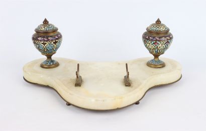 null Inkwell with a brass scalloped base, cloisonné enamel and white onyx. 

The...