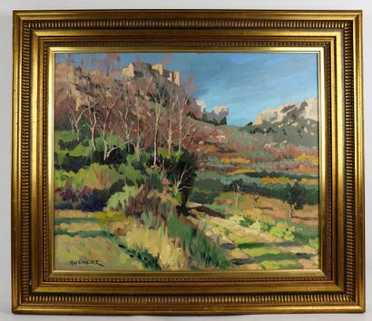 null Henri AUCHERE (1908-2000), 

Paysage montagneux, 

Huile sur toile signée en...