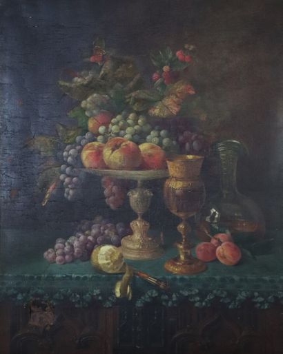 null Claudius PIZETTA (1832-1894).

Nature morte aux fruits et à l'orfèvrerie.

Huile...