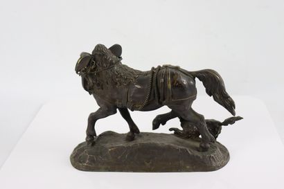 null Pierre Jules MENE (1810-1879).

Draft horse frightened by a dog.

Bronze with...