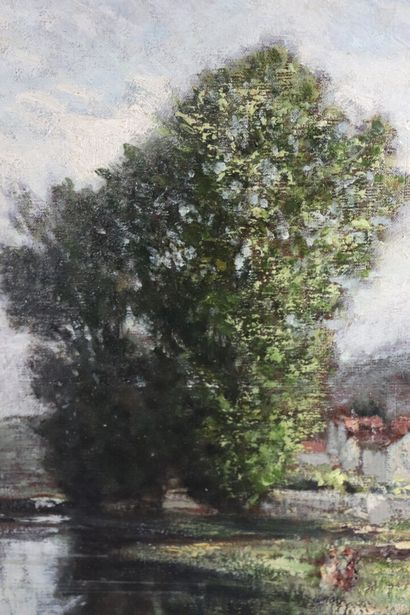 null Jules DUPRE (1811-1889), 

Lake landscape. 

Oil on canvas signed lower left.

H_46,5...