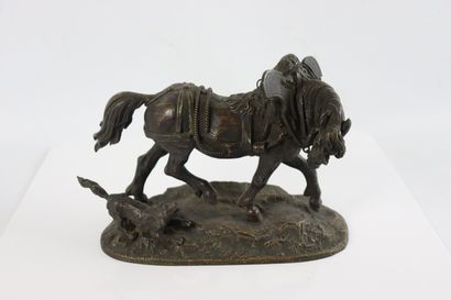 null Pierre Jules MENE (1810-1879).

Draft horse frightened by a dog.

Bronze with...