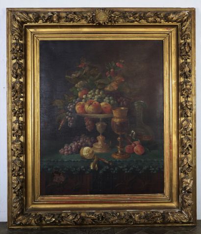 null Claudius PIZETTA (1832-1894).

Still life with fruits and silverware.

Oil on...