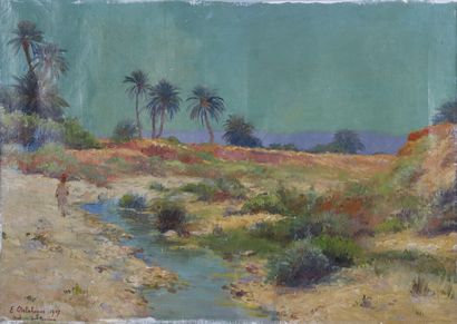 null Eugène Jules DELAHOGUE (1867-1950)

Oued - Sud Tunisien.

Huile sur toile signée...