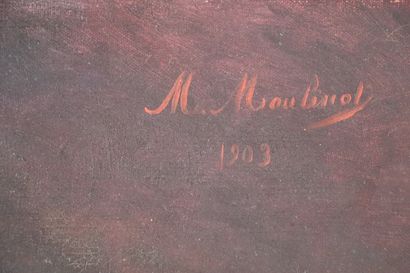 null M. MOULINOT, peintre bourbonnais.

Femme de profil. 

Huile sur toile. 

Signée...
