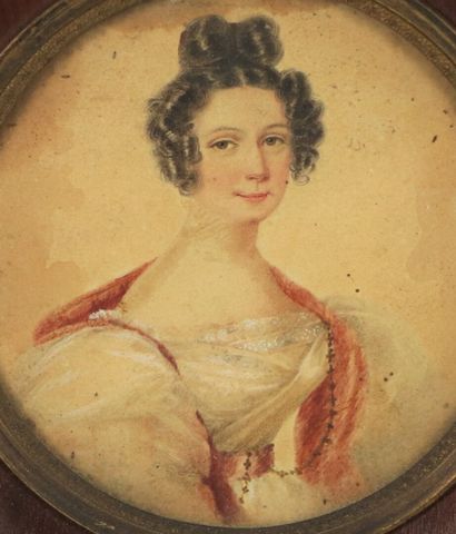 null Ecole française vers 1830. 

Portrait de jeune femme. 

Crayon et pastel sur...