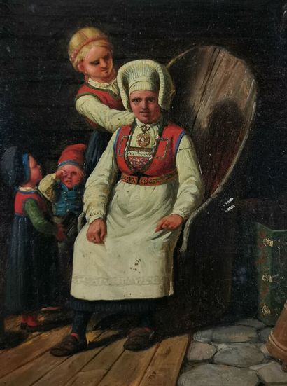 null Ole Peter Hansen BALLING (1823-1906).

Femme dans un intérieur norvégien.

Huile...