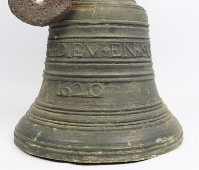 null Bronze bell and part of its support. 

The bell marked "GARDE LAN.S.F.O.P. et...