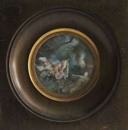 null Jean-Honoré FRAGONARD (1732-1806), after.

The escarpolette.

Miniature on ivory....
