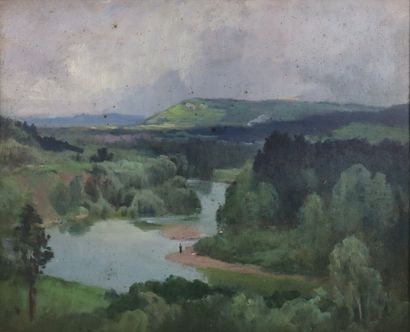 null Emile WEGELIN (1875-1962).

L'Ain à Prépavin, Jura, 1936.

Huile sur panneau,...
