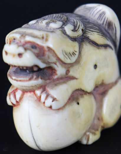null JAPAN, Meiji period (1868-1912)

Carved ivory netsuke with a shishi holding...