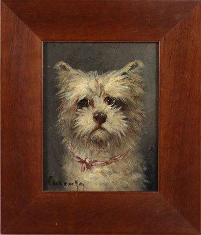null Jules CHARDIGNY (1842-1892).

Dog with a pink ribbon.

Oil on panel, signed...