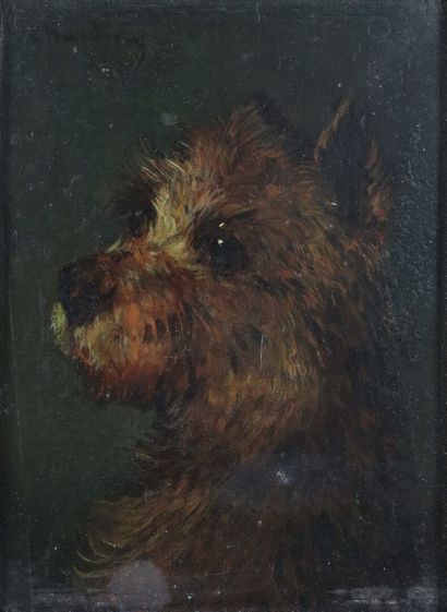 null Jules CHARDIGNY (1842-1892).

Dog in profile, dark background.

Oil on panel,...