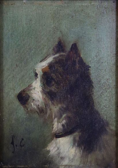 null Jules CHARDIGNY (1842-1892).

Terrier.

Huile sur panneau, monogrammée en bas...
