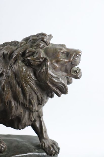 null Clovis-Edmond MASSON (1838-1913).

Wounded lion. 

Bronze with golden patina,...