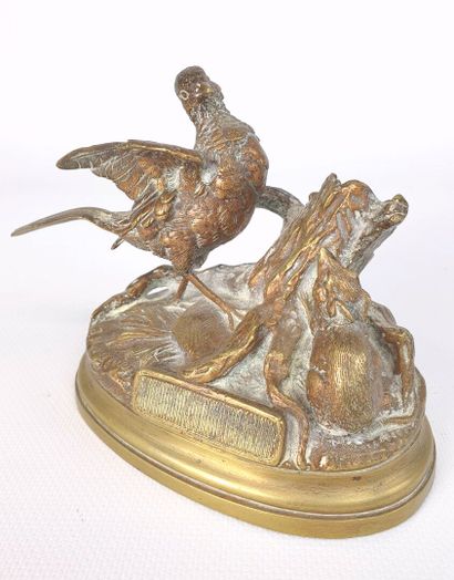 null Jules MOIGNIEZ (1835-1894).

Faisan et renard.

Bronze à patine mordorée.

H_12,5...
