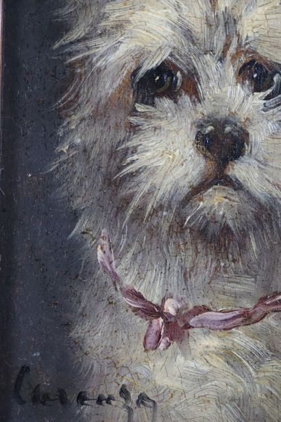 null Jules CHARDIGNY (1842-1892).

Dog with a pink ribbon.

Oil on panel, signed...