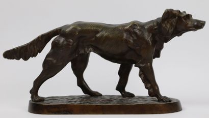 null Pierre-Jules MENE (1810-1879).

Hunting dog at rest.

Bronze with brown patina,...