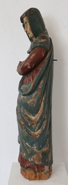 null Statue en bois sculpté polychrome représentant une sainte femme. 

Epoque XVIIIème.

H_84...