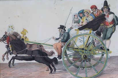 null Ecole italienne du XIXème siècle.

Famille sur un char.

Aquarelle et peinture...
