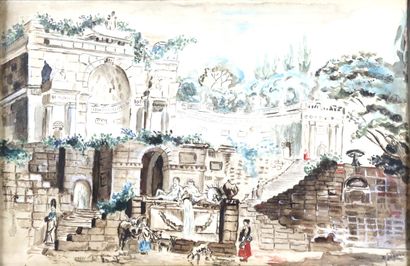 null Pauline DELACROIX-GARNIER (1863-1912).

Ruines animées.

Aquarelle et crayon...