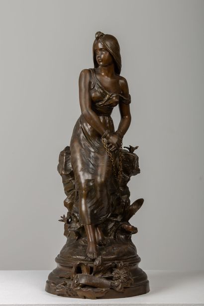 null Emile CARLIER (1849-1927).

Captive.

Sculpture en régule, à patine brune.

H_42...