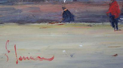 null Jean-Pierre JOUAN (1943).

Deauville, la plage à marée basse. 

Huile sur panneau,...