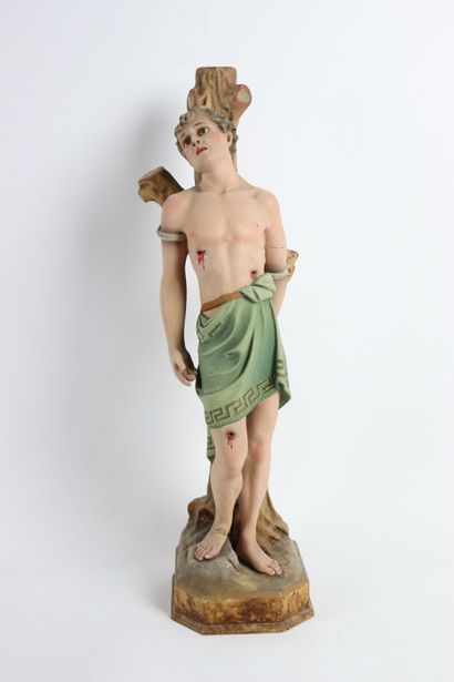 null Travail Italien du XIXème siècle. 

Saint Sébastien. 

Statue en biscuit polychrome,...