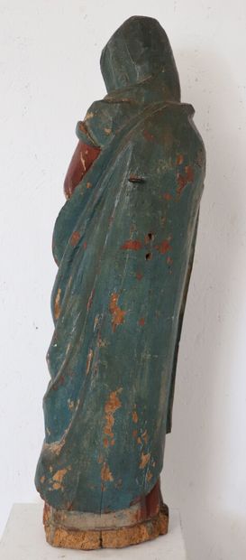 null Statue en bois sculpté polychrome représentant une sainte femme. 

Epoque XVIIIème.

H_84...