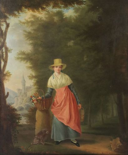 null Ecole française du XIXème siècle. 

Jeune femme au panier et chien.

Huile sur...