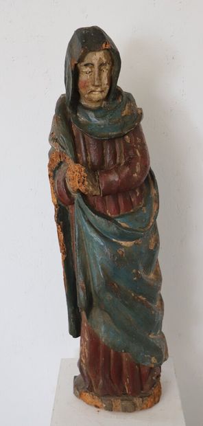 null Statue en bois sculpté polychrome représentant une sainte femme. 

Epoque XVIIIème.

H_84...