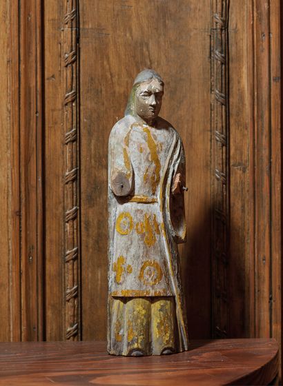 null ESPAGNE ou INDO-PORTUGAIS.

Statue de saint homme en bois peint.

H_30.5 cm