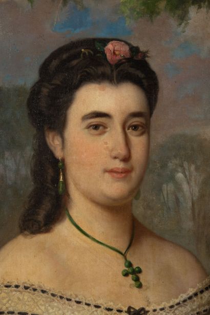 null Miguel NAVARRO Y CAÑIZARES (1834-1913).

Portrait de femme dans un parc.

Huile...