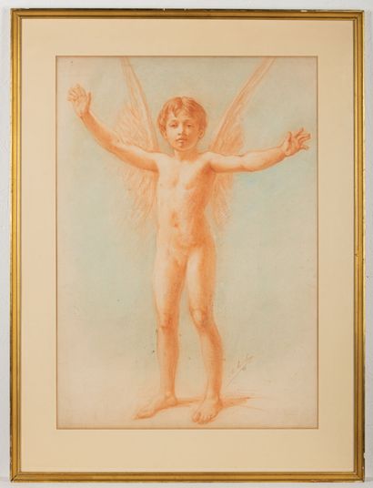 null Adolphe LA LYRE (1848 - 1933).

Ange, les bras ouverts.

Sanguine sur papier,...