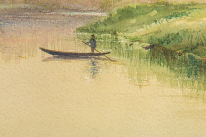 null Jules François Achille AMBROISE (XIXème - XXème).

Château sur un lac au couchant.

Aquarelle...