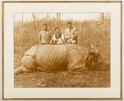 null Ensemble de trois tirages photographiques figurant les chasses au rhinocéros...