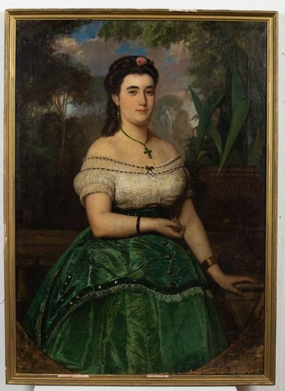 null Miguel NAVARRO Y CAÑIZARES (1834-1913).

Portrait de femme dans un parc.

Huile...