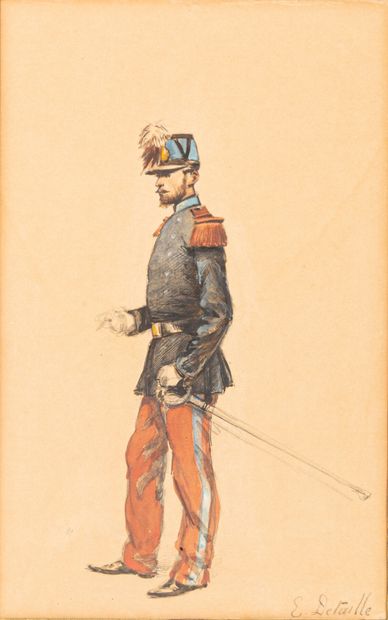 null Édouard DETAILLE (1848-1912).

Militaire du Second Empire

Aquarelle et crayon,...