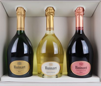 null RUINART CHAMPAGNE.

3 bottles, brut, blanc de blancs and rosé.

In their bo...