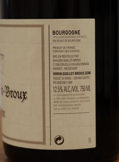 null BOURGOGNE.

HOUSE GUILLOT-BOUX.

Vintage : 2018

8 bottles

THIS LOT IS JUDICIAL,...