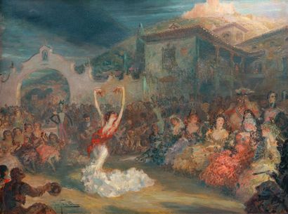 null José GONZALES DE LA PEÑA (1887-1961).

Danseuse ("Fiesta en el cortijo").

Huile...