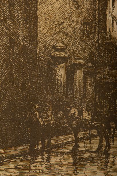 null Eugène VILLON (1879-1951).

Pont et Ruelle, à Lyon.

Deux estampes en noir,...