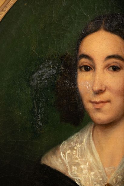 null Ecole française du XIXème siècle. 

Portrait de femme à l'épingle de corsage....