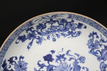 null CHINE.

Assiette en porcelaine à décor en camaïeu de bleu de médaillons floraux,...