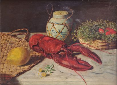 null Alexander STANESBY (1832-1916).

Nature morte au homard et au pot coréen.

Huile...