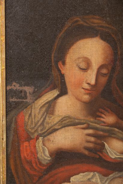 null Ecole italienne du XVIIème siècle.

Vierge à l'enfant, avec Saint Jean Baptiste.

Huile...