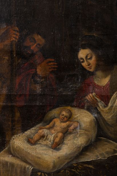 null Ecole française vers 1700.

La nativité.

Huile sur toile.

H_86 cm L_96 cm,...