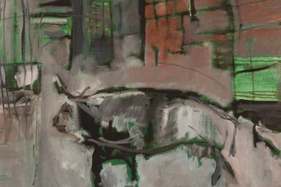 null Pat Richard MAURIS (1929-1998). 

The auroch. 

Oil on canvas.

H_73 cm L_100...